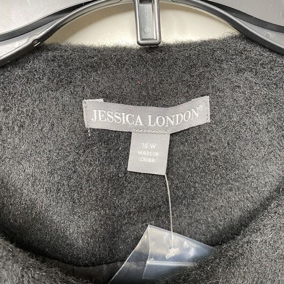 JESSICA LONDON Jacket Womens 14W Black Wool-Blend Bell Sleeve NEW Soft Plush - Picture 7 of 9